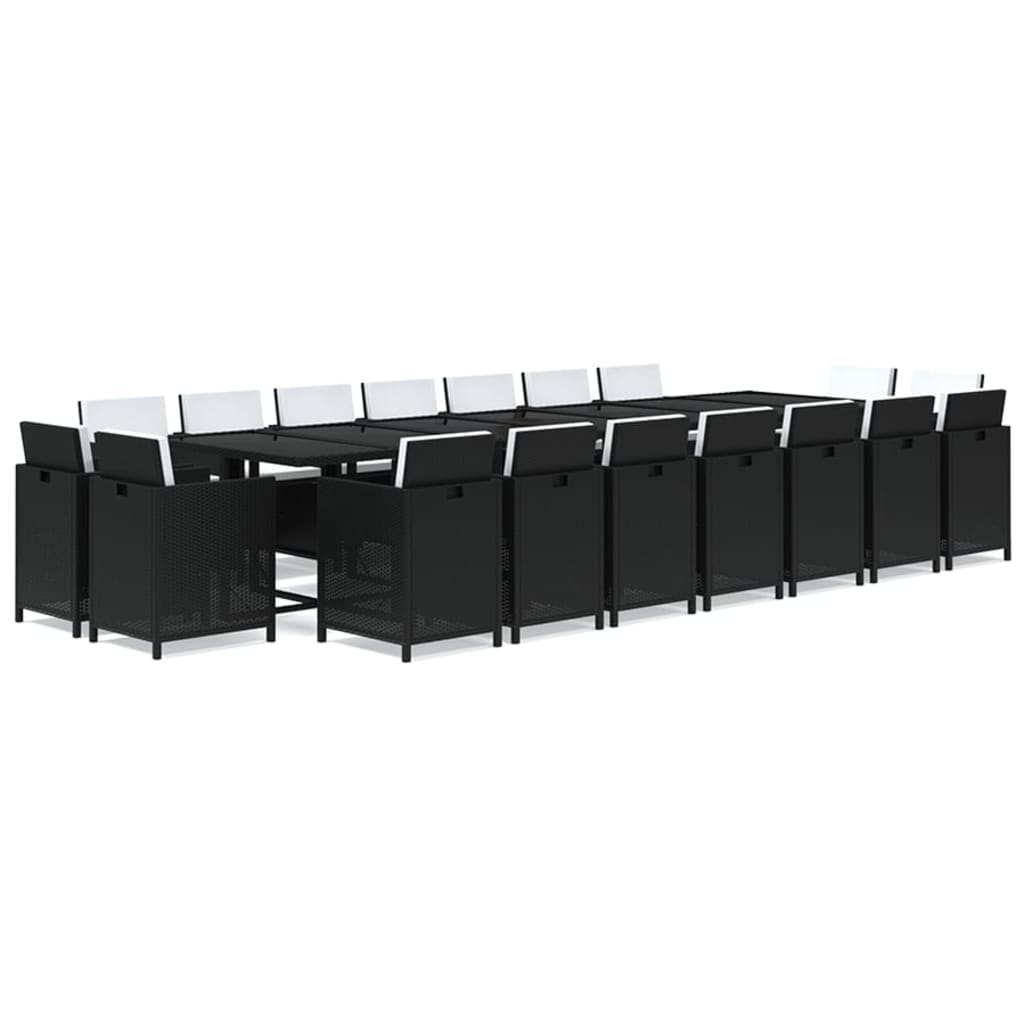 19 részes fekete polyrattan kerti étkezőgarnitúra párnákkal