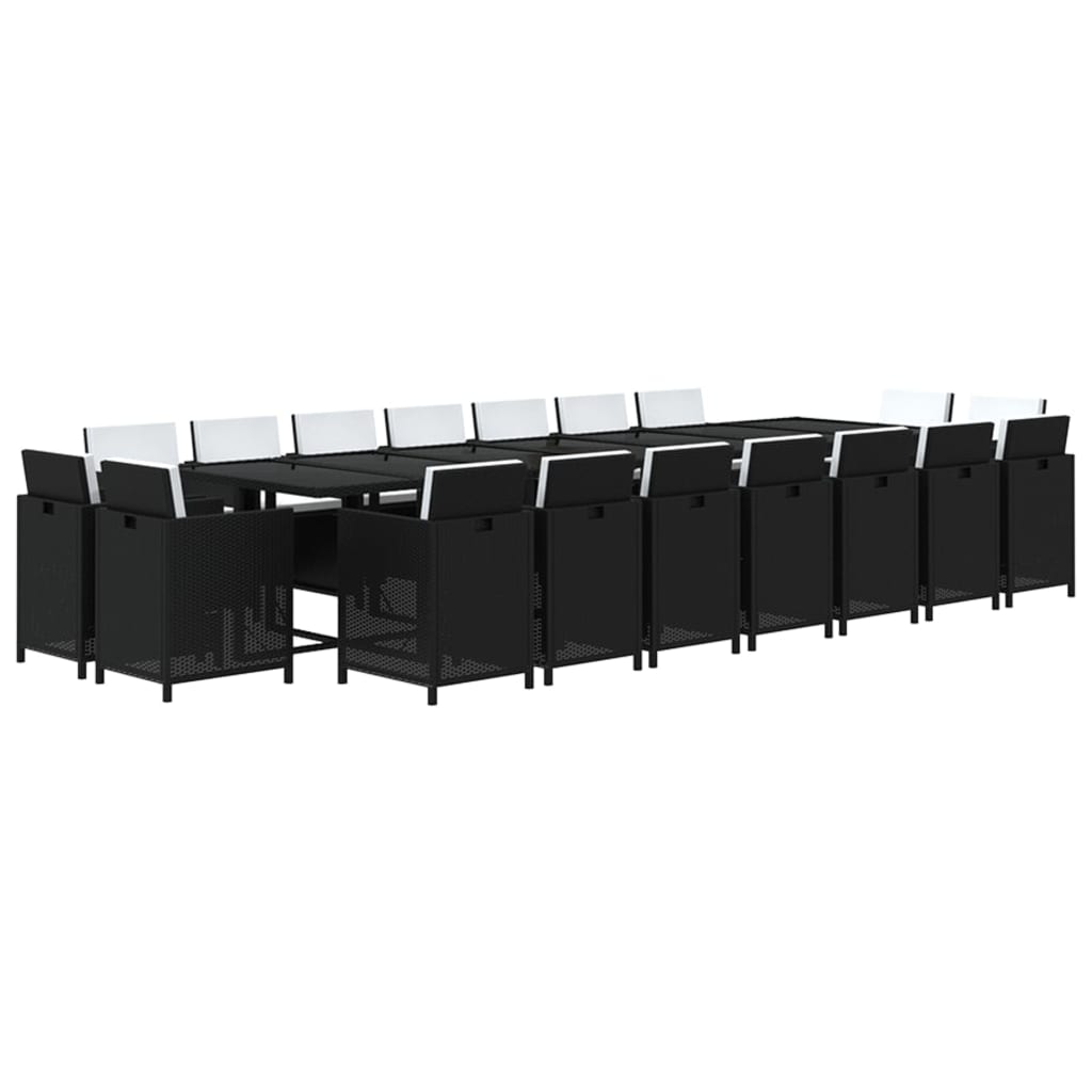 19 részes fekete polyrattan kerti étkezőgarnitúra párnákkal