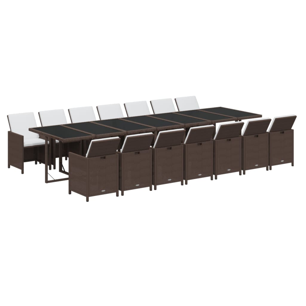 15 részes barna polyrattan kerti étkezőgarnitúra párnákkal