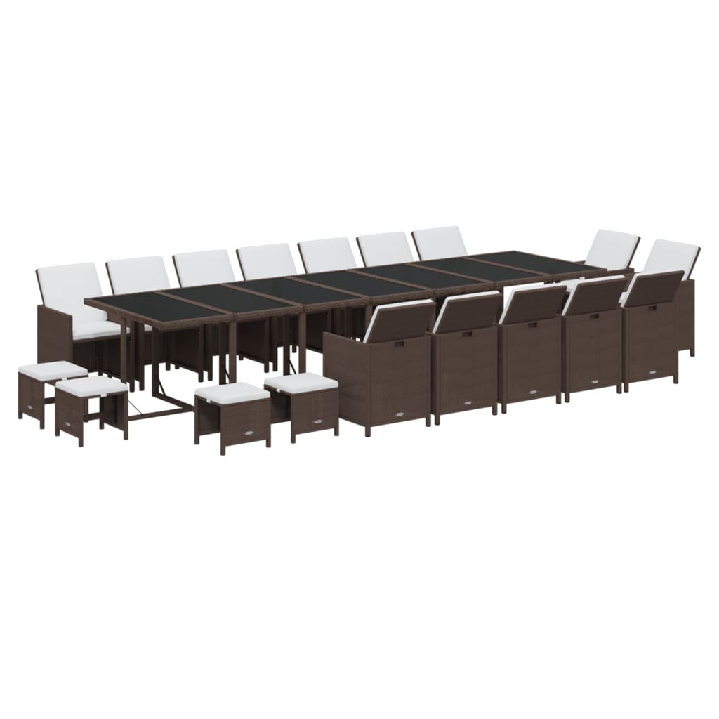 19 részes barna polyrattan kerti étkezőgarnitúra párnákkal