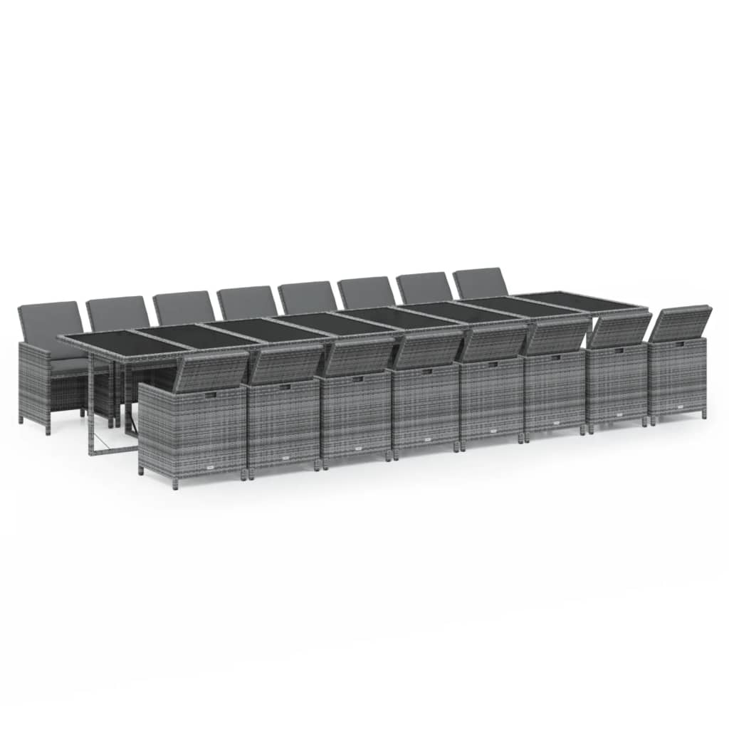 17 részes szürke polyrattan kerti étkezőgarnitúra párnákkal