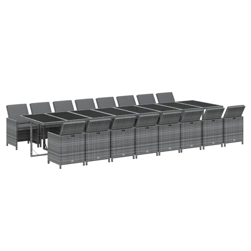 17 részes szürke polyrattan kerti étkezőgarnitúra párnákkal