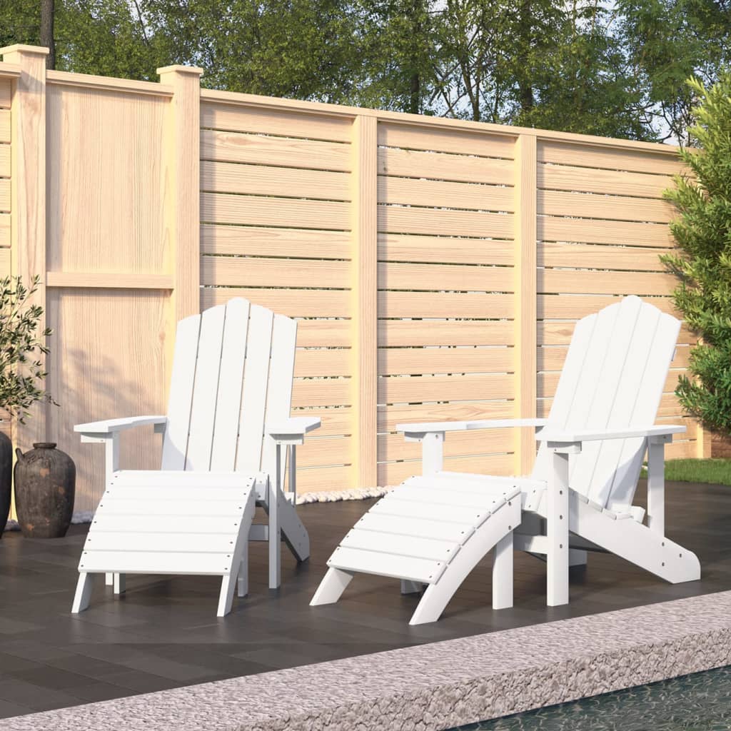2 db fehér hdpe kerti adirondack szék lábtartóval
