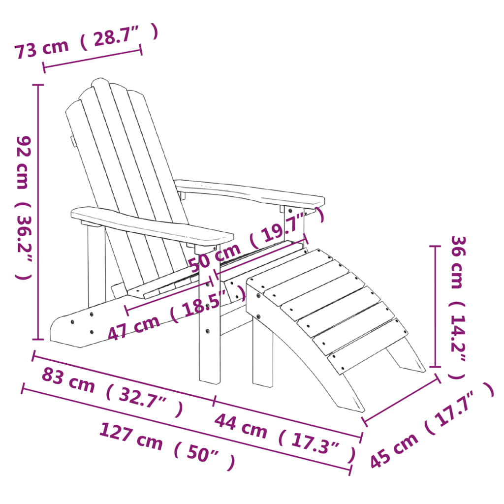 2 db antracitszürke hdpe kerti adirondack szék lábtartóval