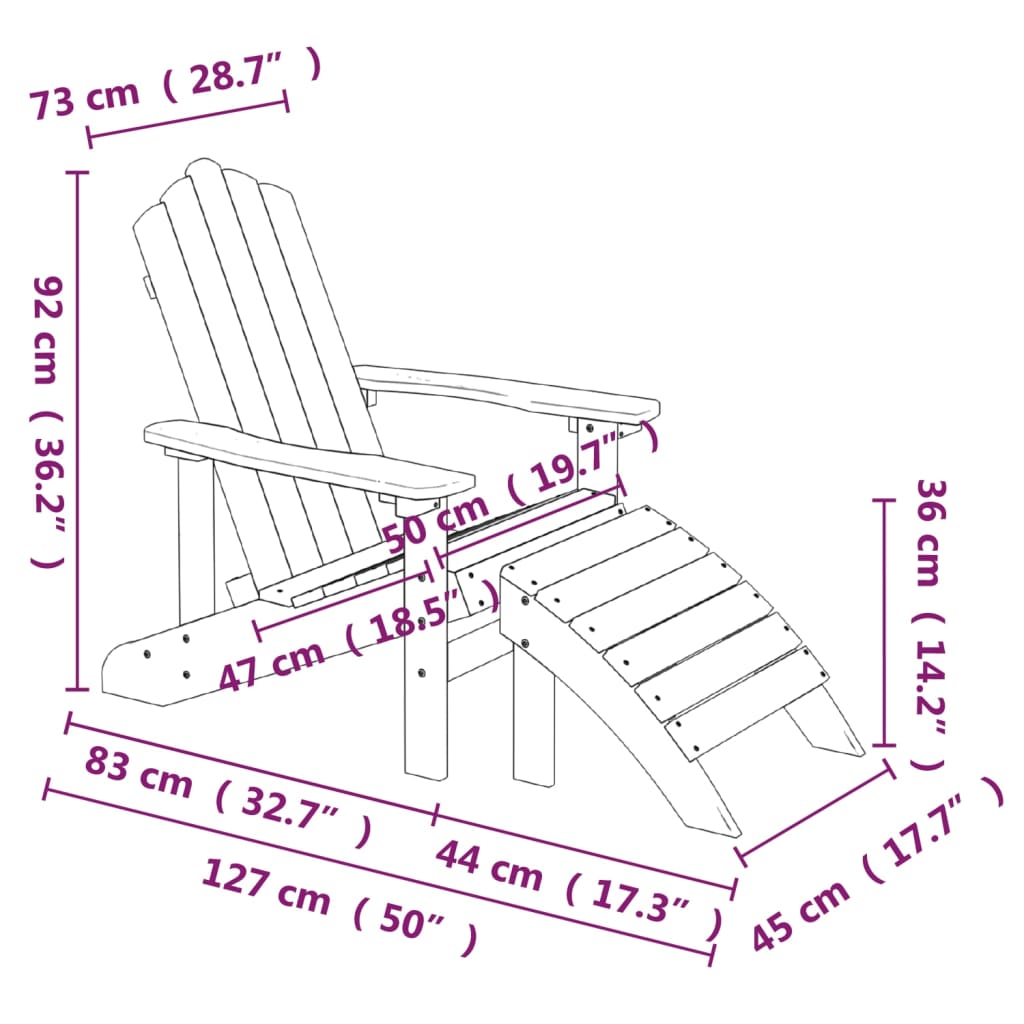 2 db barna hdpe kerti adirondack szék lábtartóval