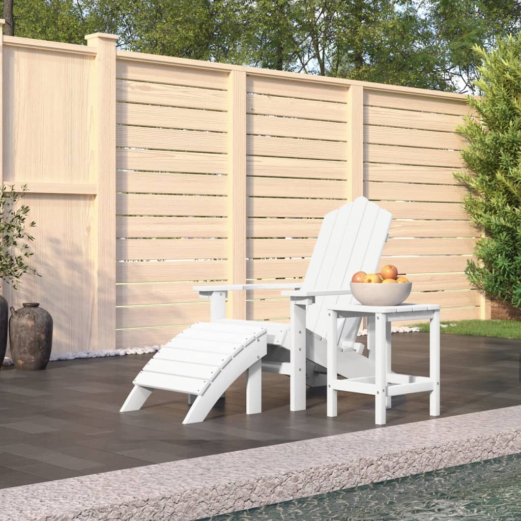 Fehér hdpe kerti adirondack szék lábtartóval és asztallal