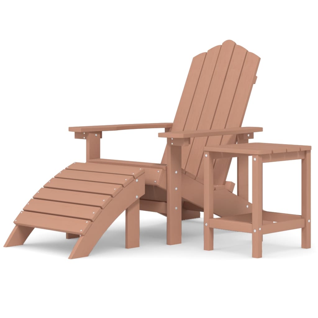Barna hdpe kerti adirondack szék lábtartóval és asztallal