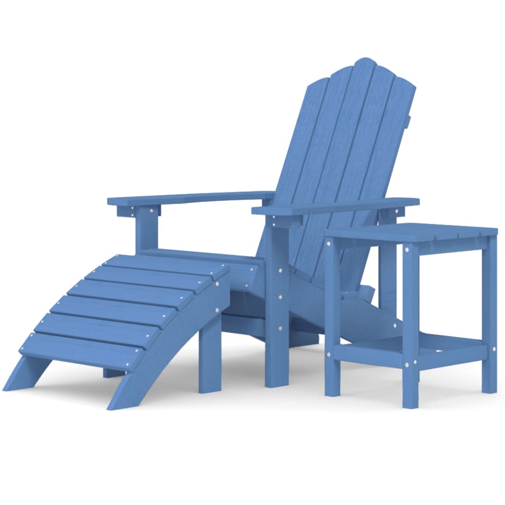 Vízkék hdpe kerti adirondack szék lábtartóval és asztallal
