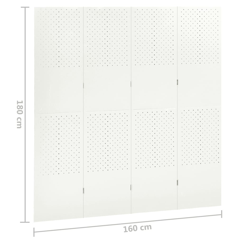 2 db fehér acél 4-paneles térelválasztó 160 x 180 cm