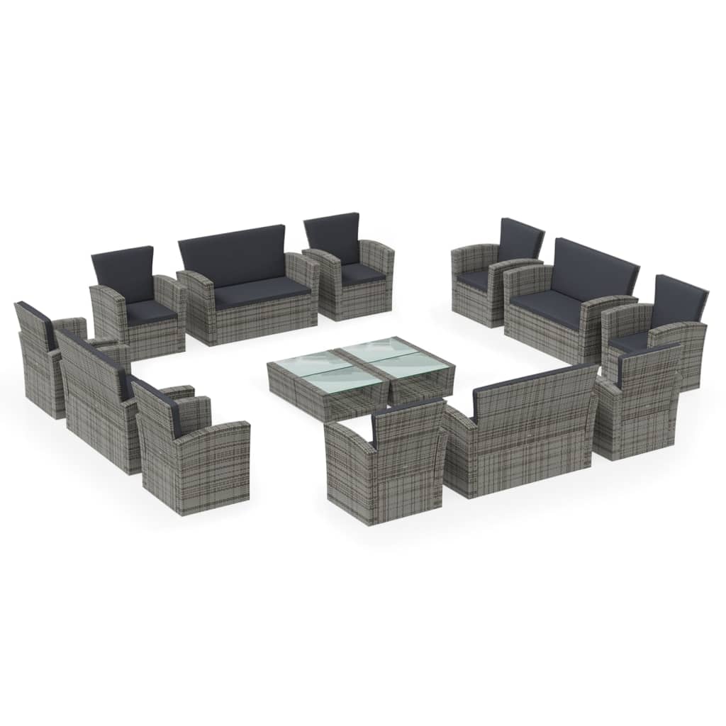 16 részes szürke polyrattan kerti ülőgarnitúra párnákkal