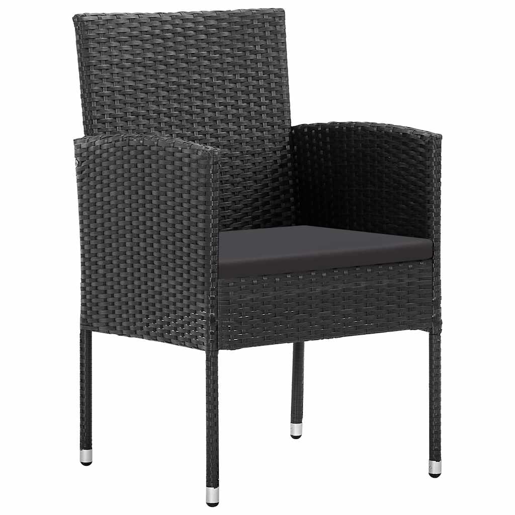 2 db fekete polyrattan kerti szék fekete párnákkal
