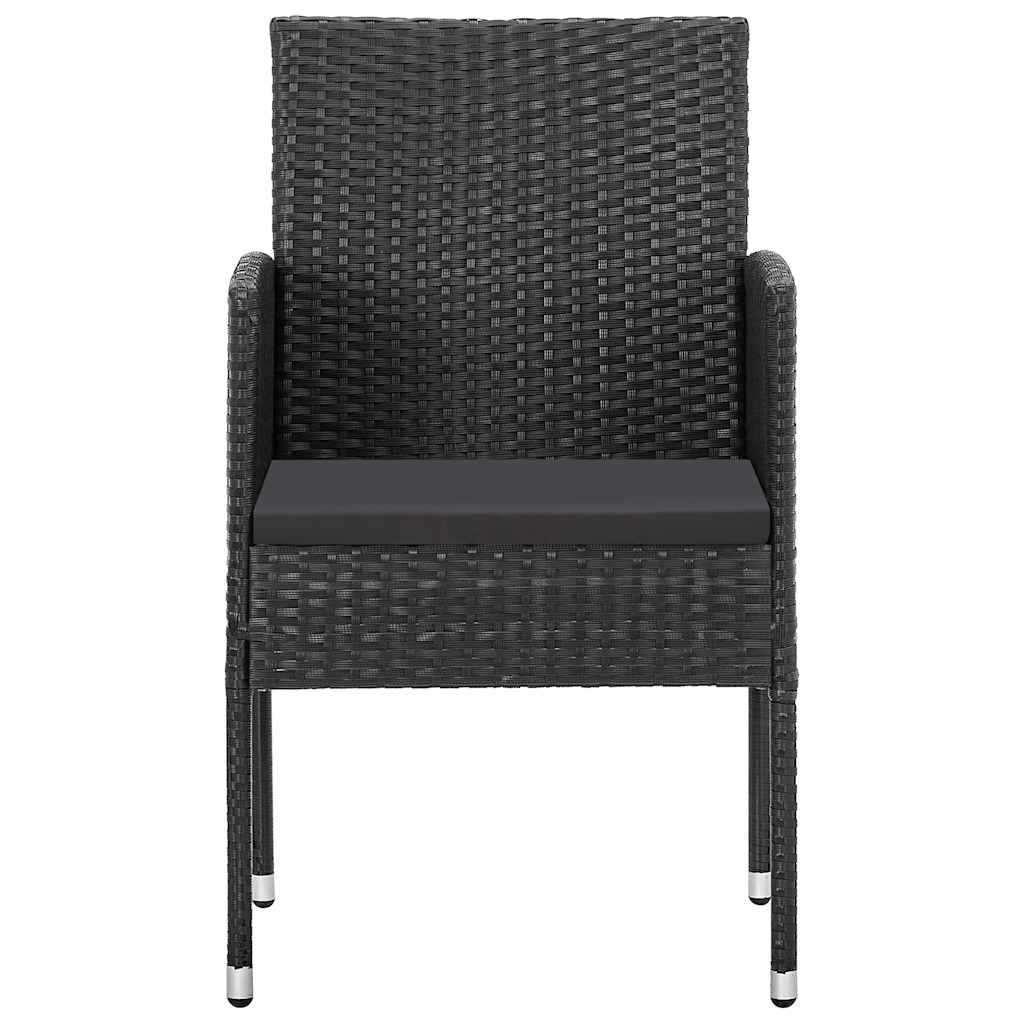 2 db fekete polyrattan kerti szék fekete párnákkal