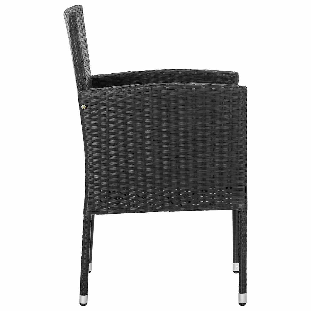 2 db fekete polyrattan kerti szék fekete párnákkal