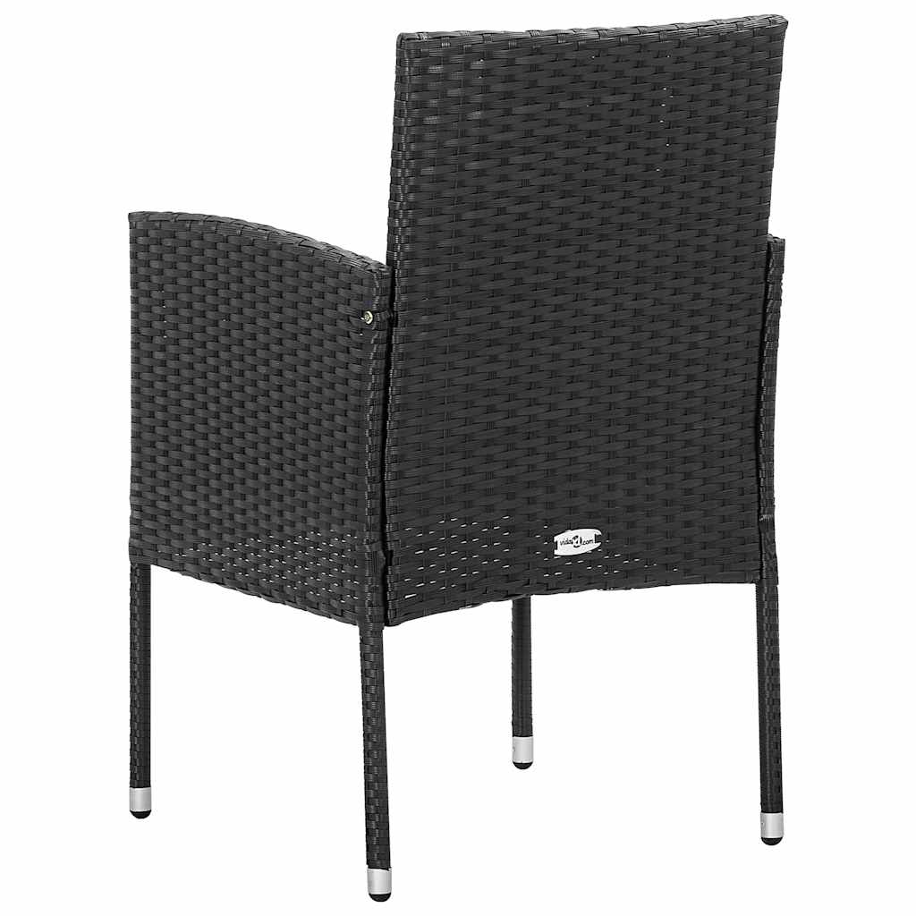 2 db fekete polyrattan kerti szék fekete párnákkal