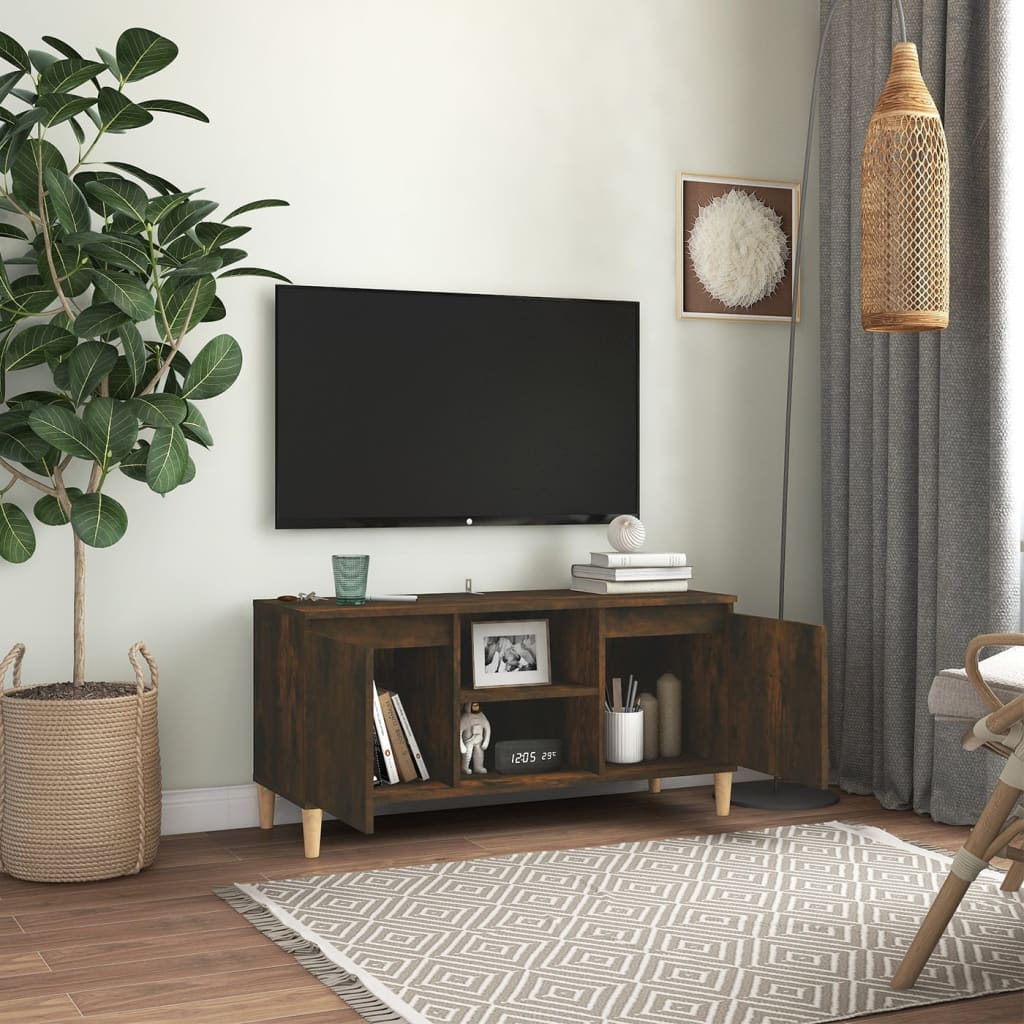 Füstös tölgyszínű tv-szekrény tömör falábakkal 103,5x35x50 cm Füstös tölgyszínű tv-szekrény tömör falábakkal 103,5x35x50 cm