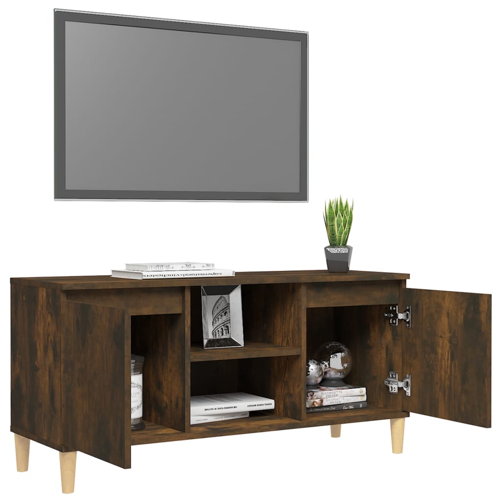 Füstös tölgyszínű tv-szekrény tömör falábakkal 103,5x35x50 cm Füstös tölgyszínű tv-szekrény tömör falábakkal 103,5x35x50 cm