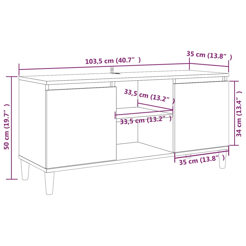 Füstös tölgyszínű tv-szekrény tömör falábakkal 103,5x35x50 cm Füstös tölgyszínű tv-szekrény tömör falábakkal 103,5x35x50 cm