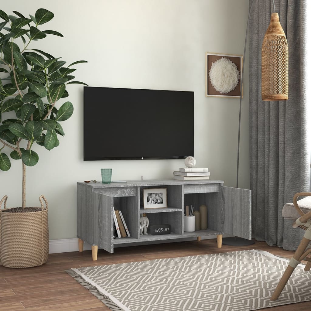 Szürke sonoma színű tv-szekrény tömör falábakkal 103,5x35x50 cm