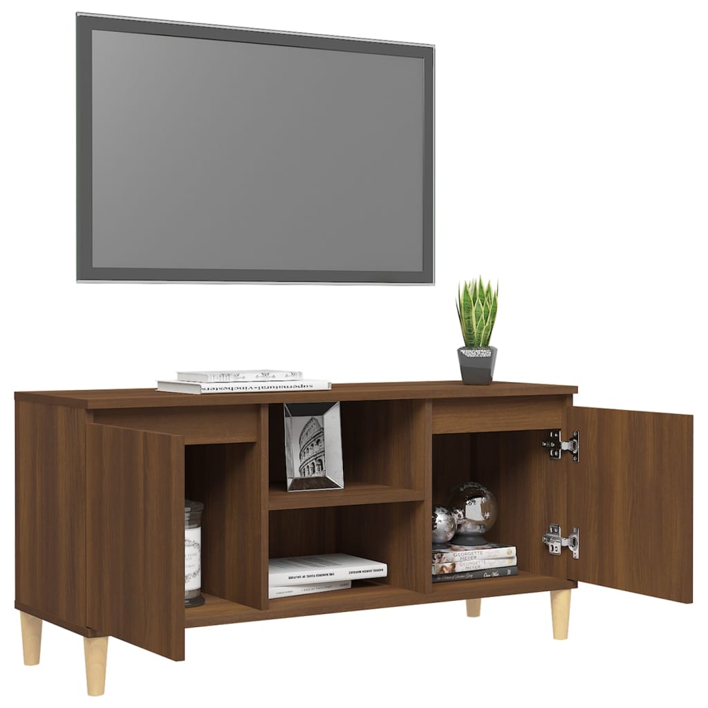Barna tölgyszínű tv-szekrény tömör falábakkal 103,5x35x50 cm Barna tölgyszínű tv-szekrény tömör falábakkal 103,5x35x50 cm