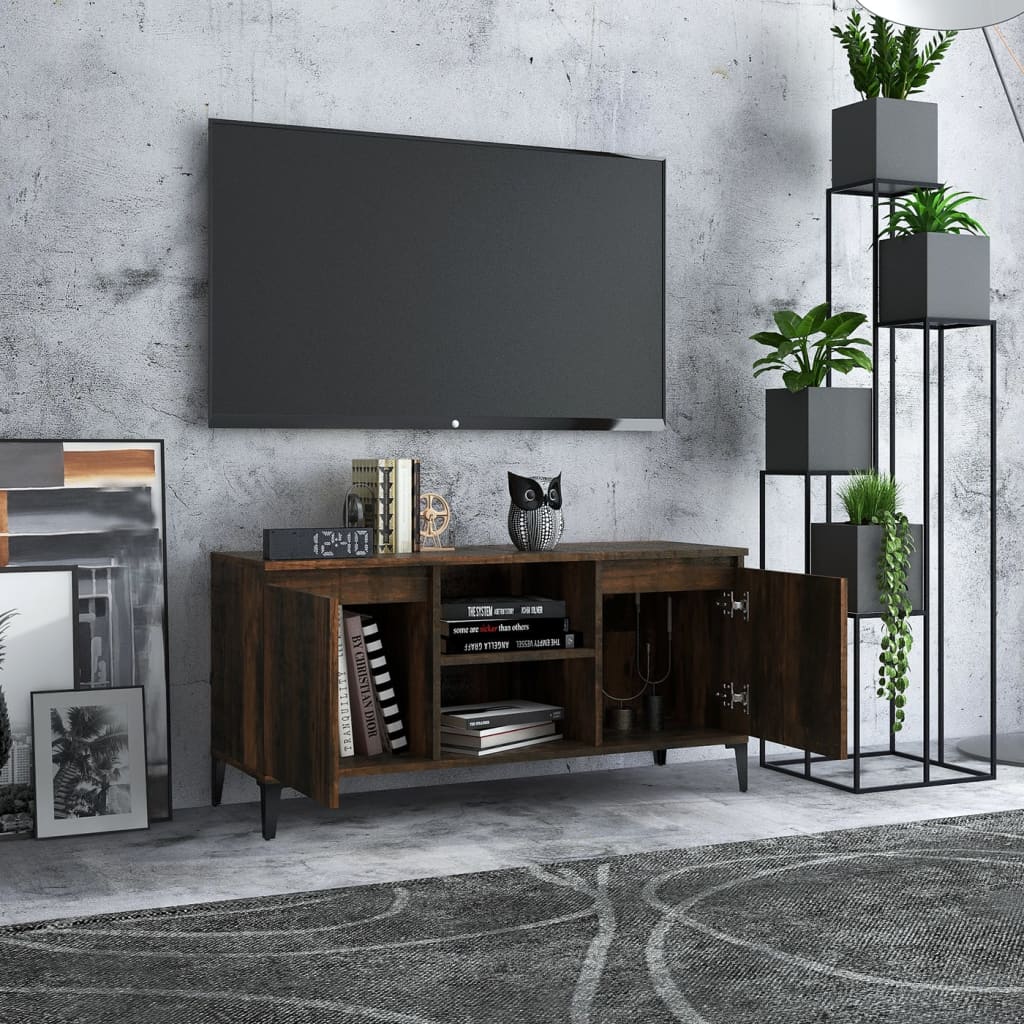 Füstös tölgyszínű tv-szekrény fémlábakkal 103,5 x 35 x 50 cm