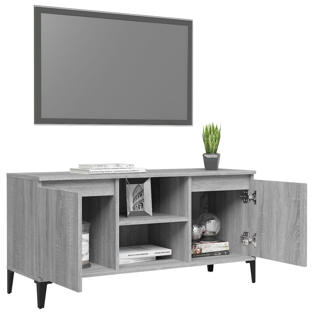 Szürke sonoma színű tv-szekrény fémlábakkal 103,5 x 35 x 50 cm Szürke sonoma színű tv-szekrény fémlábakkal 103,5 x 35 x 50 cm
