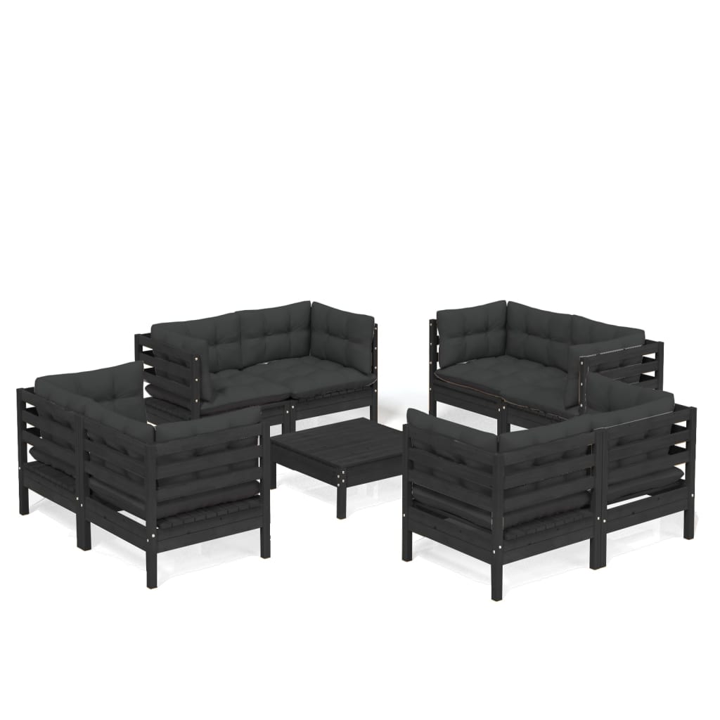 9 részes fenyőfa kerti ülőgarnitúra antracitszürke párnákkal