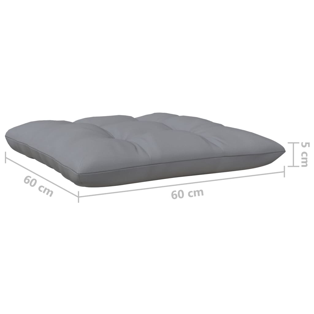 Négy személyes tömör fenyőfa kerti kanapé szürke párnákkal