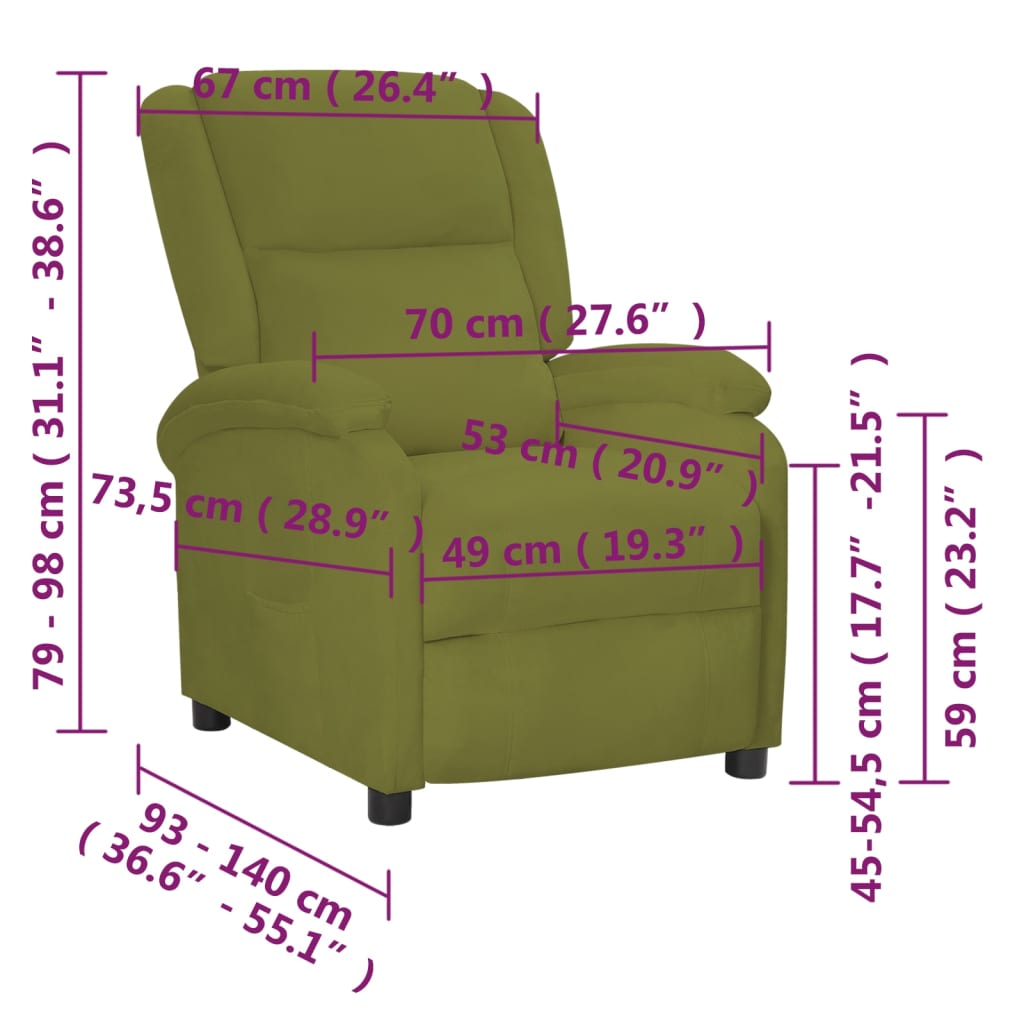 Világoszöld bársony dönthető fotel