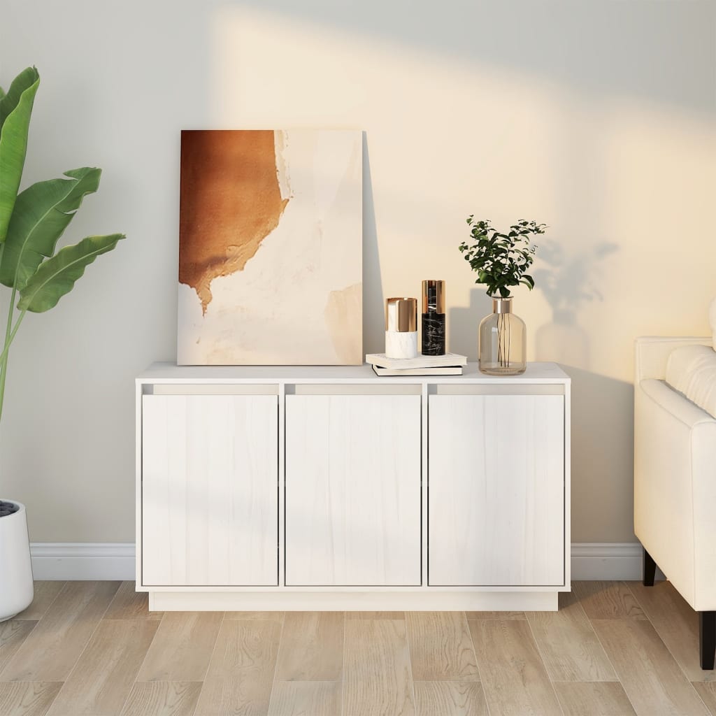 Fehér tömör fenyőfa tálalószekrény 111 x 34 x 60 cm Fehér tömör fenyőfa tálalószekrény 111 x 34 x 60 cm