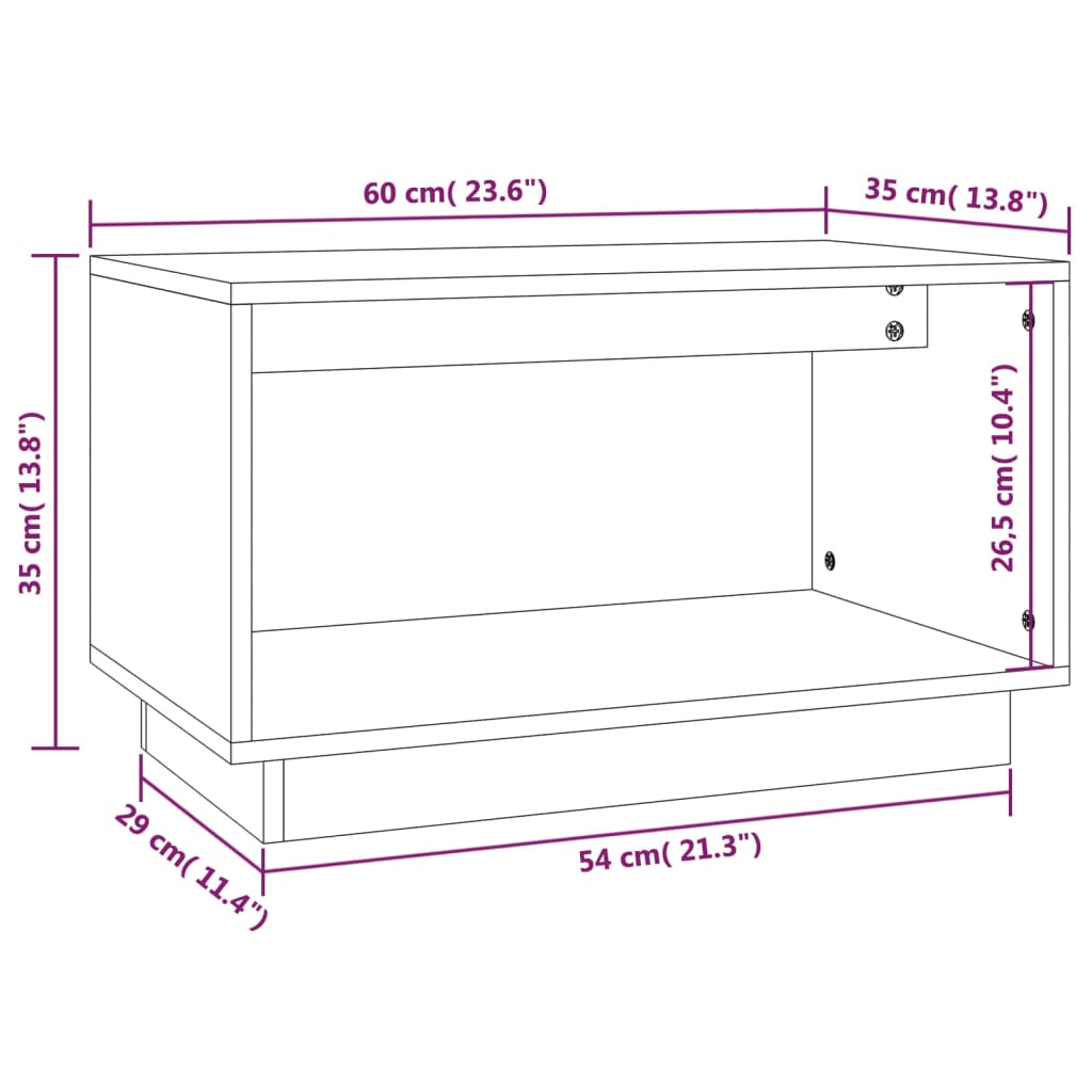 Fekete tömör fenyőfa tv-szekrény 60x35x35 cm