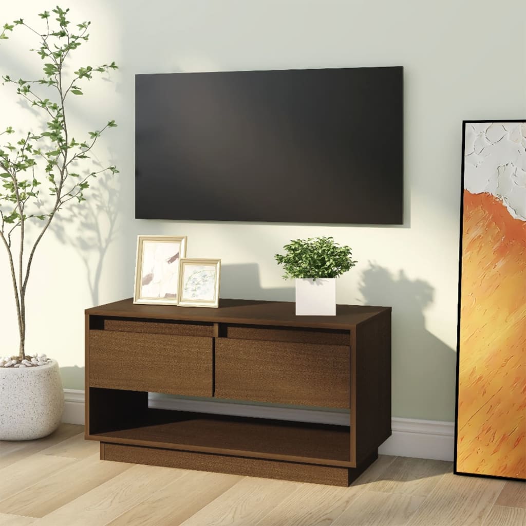 Mézbarna tömör fenyőfa tv-szekrény 74 x 34 x 40 cm Mézbarna tömör fenyőfa tv-szekrény 74 x 34 x 40 cm