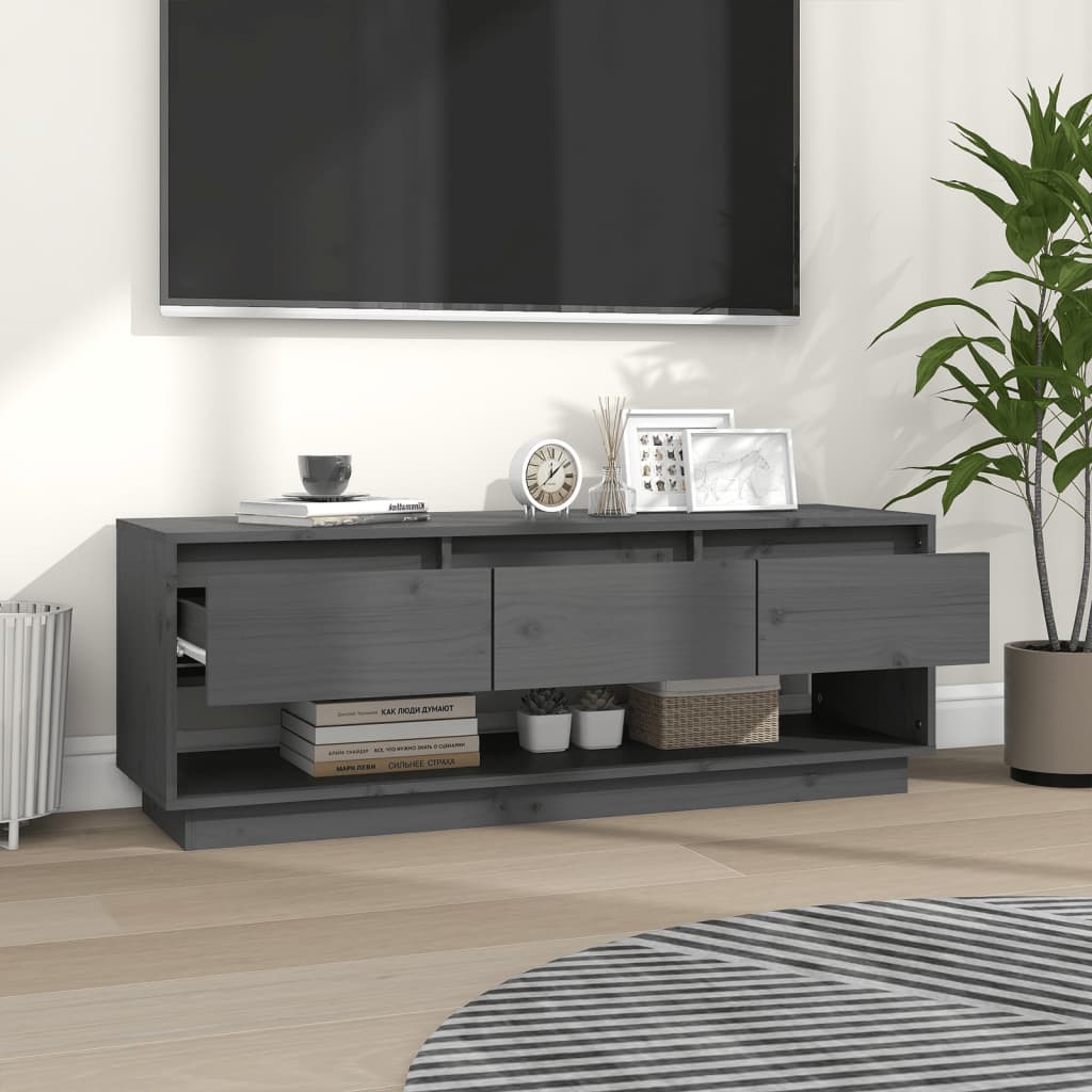 Szürke tömör fenyőfa tv-szekrény 110,5 x 34 x 40 cm Szürke tömör fenyőfa tv-szekrény 110,5 x 34 x 40 cm