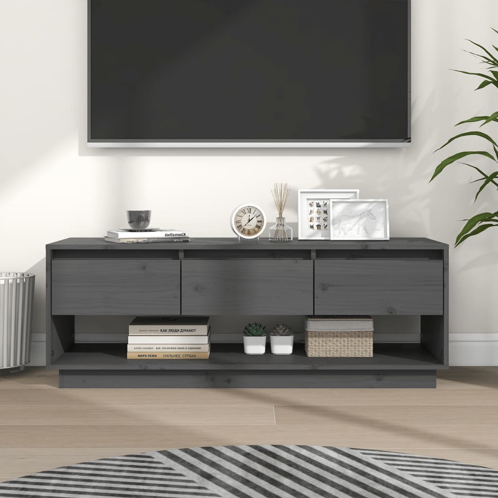 Szürke tömör fenyőfa tv-szekrény 110,5 x 34 x 40 cm Szürke tömör fenyőfa tv-szekrény 110,5 x 34 x 40 cm