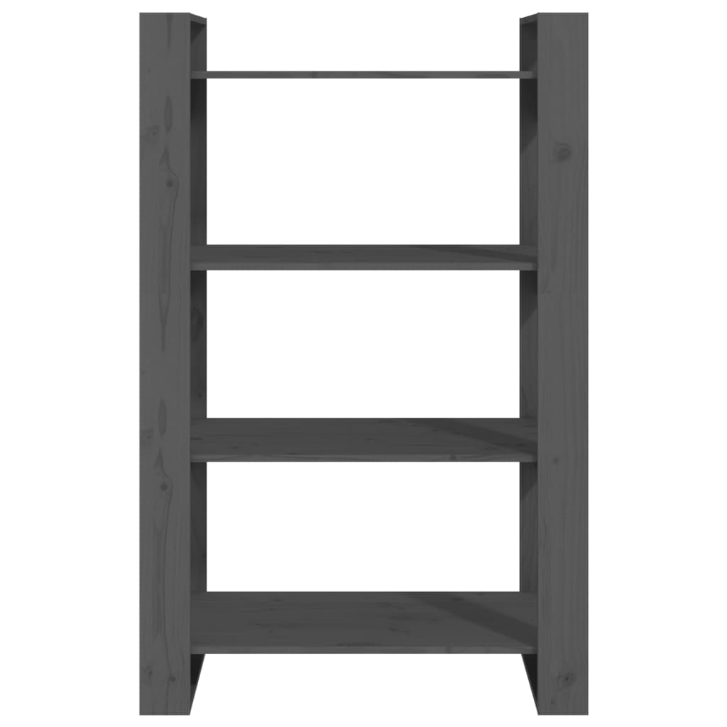 Szürke tömör fenyőfa könyvszekrény/térelválasztó 80x35x125 cm