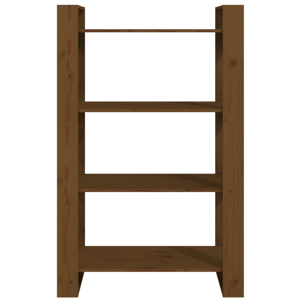 Mézbarna tömör fenyőfa könyvszekrény/térelválasztó 80x35x125 cm