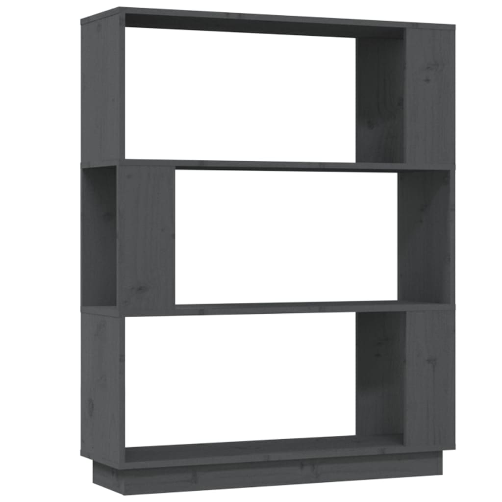 Szürke tömör fenyőfa könyvszekrény/térelválasztó 80x25x101 cm