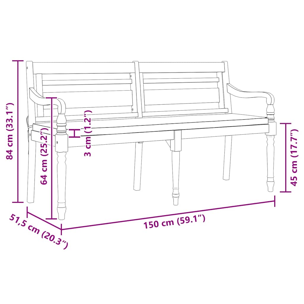 Tömör tíkfa batavia pad párnával 150 cm