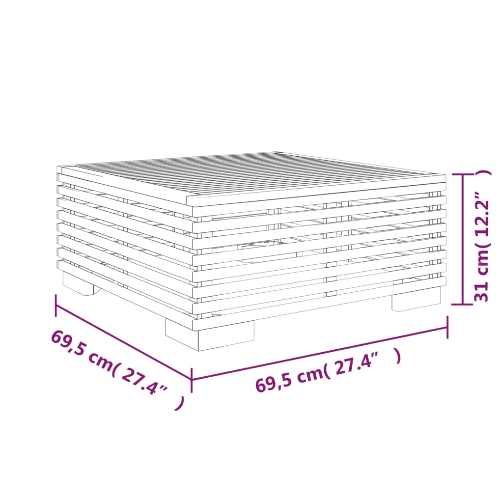 Tömör tíkfa kerti dohányzóasztal 69,5 x 69,5 x 31 cm