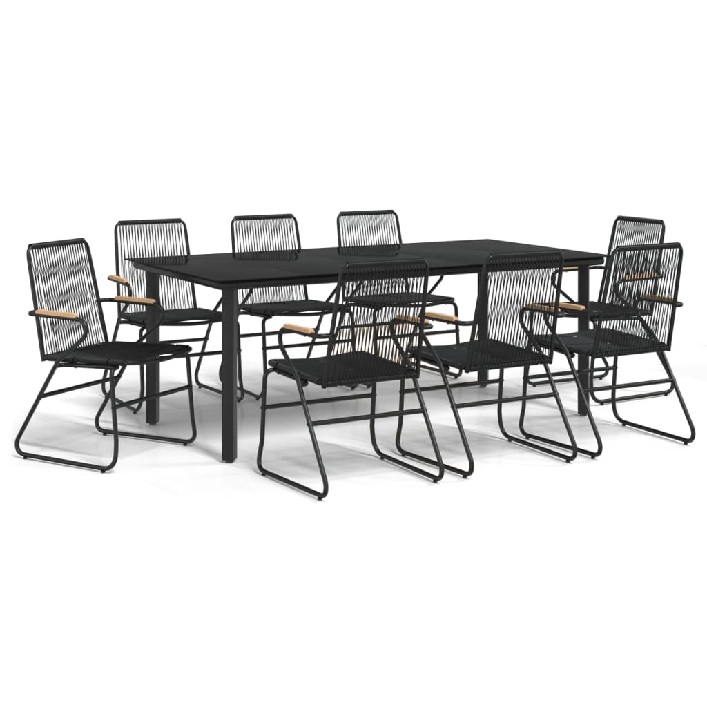 9 részes fekete pvc rattan kerti étkezőgarnitúra