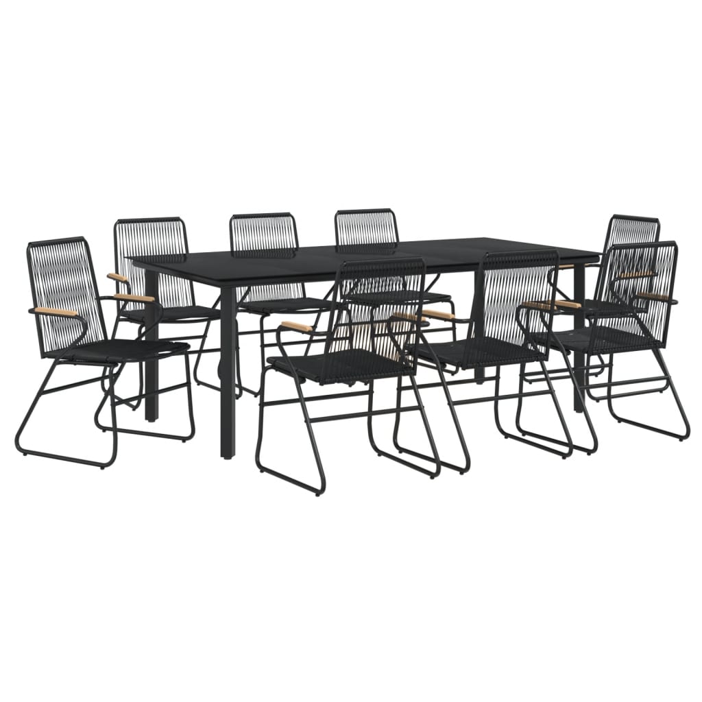 9 részes fekete pvc rattan kerti étkezőgarnitúra