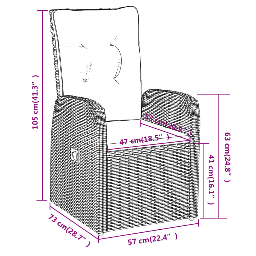 3 részes fekete kerti étkezőgarnitúra párnákkal