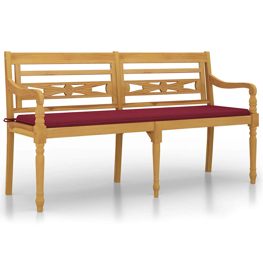 Tömör tíkfa batavia pad bordó párnával 150 cm