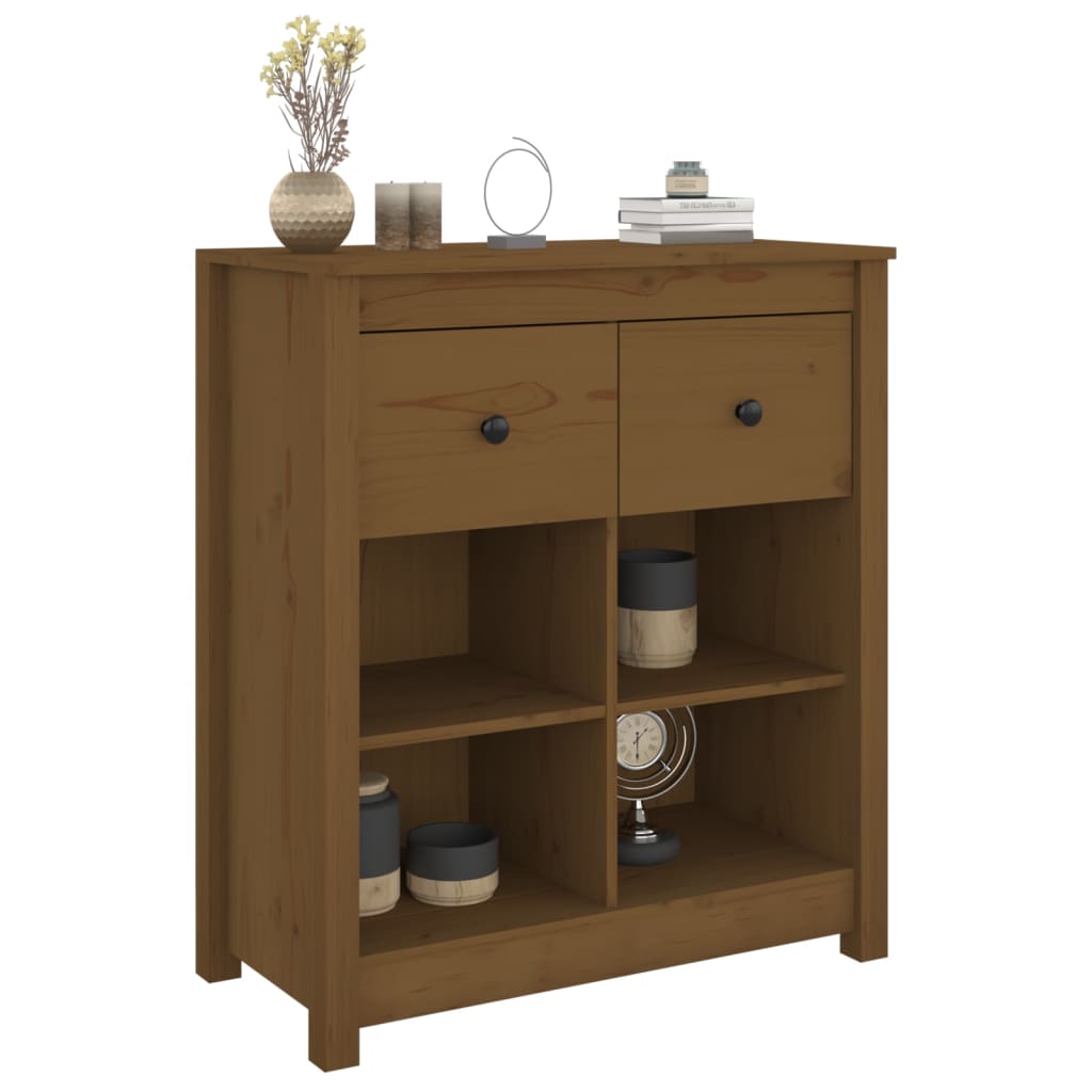 Mézbarna tömör fenyőfa tálalószekrény 70 x 35 x 80 cm