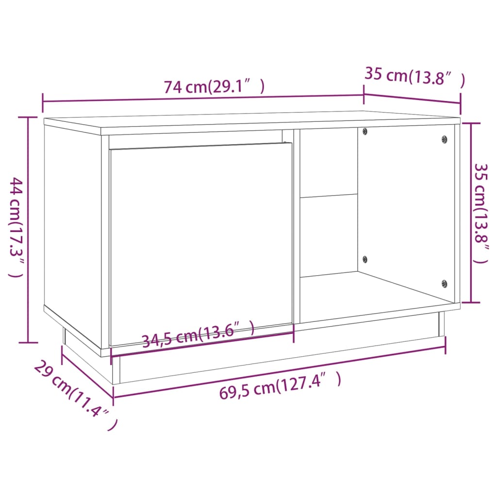 Tömör fenyőfa tv-szekrény 74 x 35 x 44 cm Tömör fenyőfa tv-szekrény 74 x 35 x 44 cm