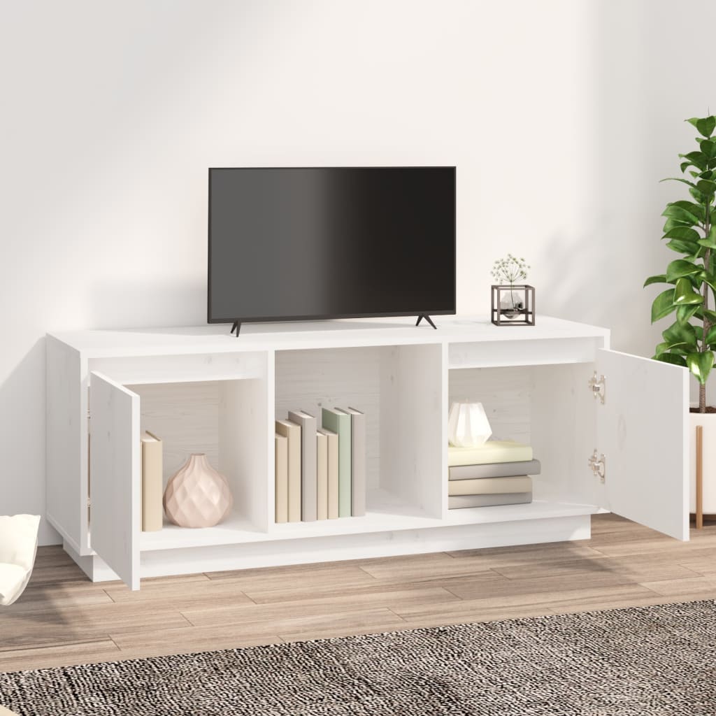 Fehér tömör fenyőfa tv-szekrény 110,5 x 35 x 44 cm