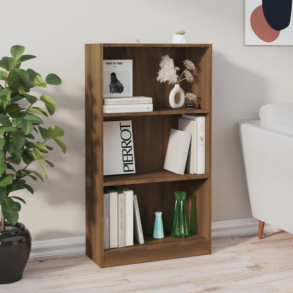 Barna tölgyszínű szerelt fa könyvszekrény 60 x 24 x 109 cm