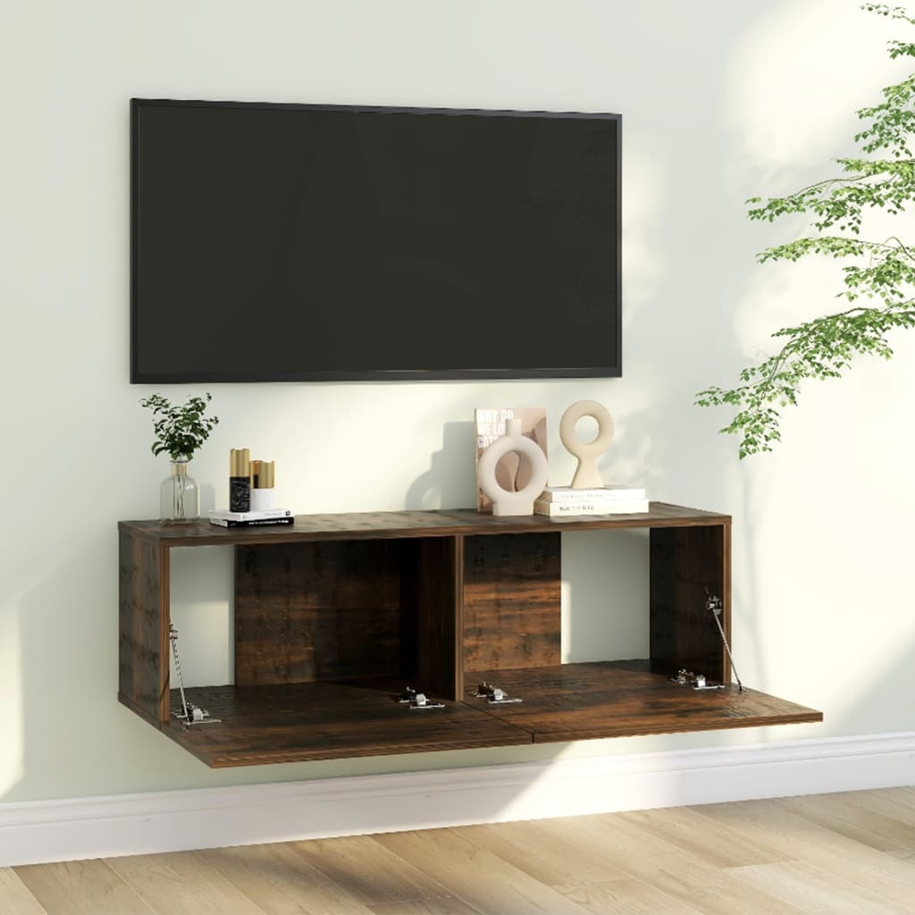 Füstös tölgyszínű szerelt fa fali tv-szekrény 100 x 30 x 30 cm Füstös tölgyszínű szerelt fa fali tv-szekrény 100 x 30 x 30 cm