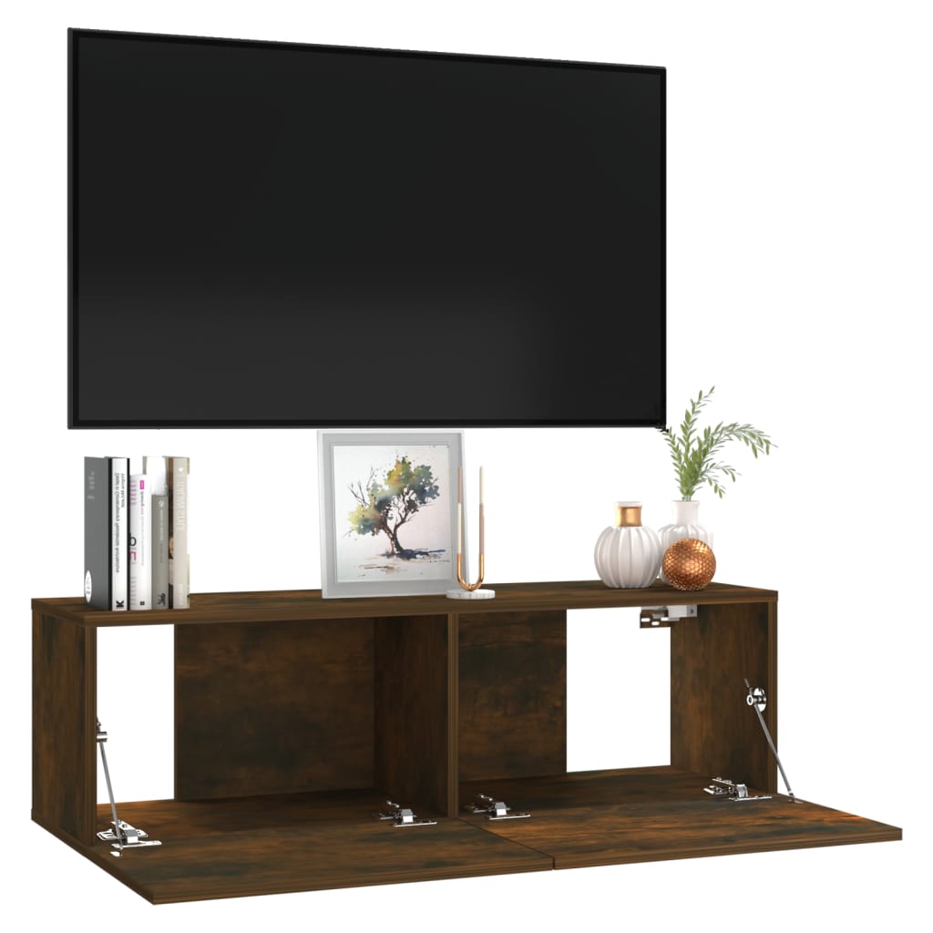 Füstös tölgyszínű szerelt fa fali tv-szekrény 100 x 30 x 30 cm Füstös tölgyszínű szerelt fa fali tv-szekrény 100 x 30 x 30 cm