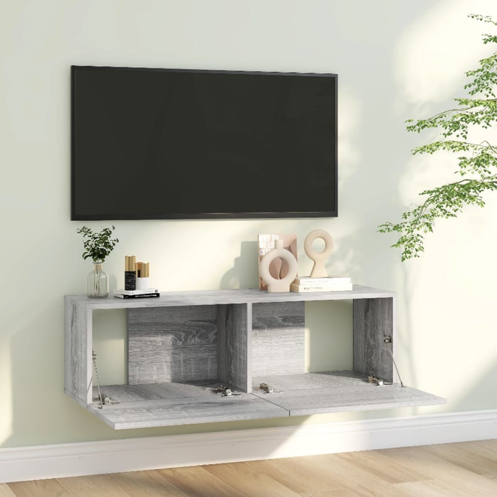 Szürke sonoma színű szerelt fa tv-szekrény 100 x 30 x 30 cm Szürke sonoma színű szerelt fa tv-szekrény 100 x 30 x 30 cm