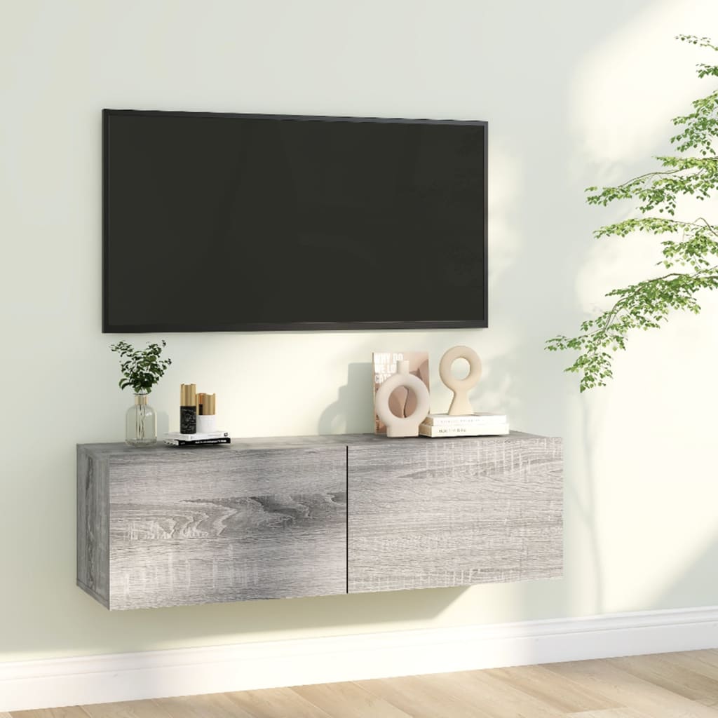 Szürke sonoma színű szerelt fa tv-szekrény 100 x 30 x 30 cm Szürke sonoma színű szerelt fa tv-szekrény 100 x 30 x 30 cm
